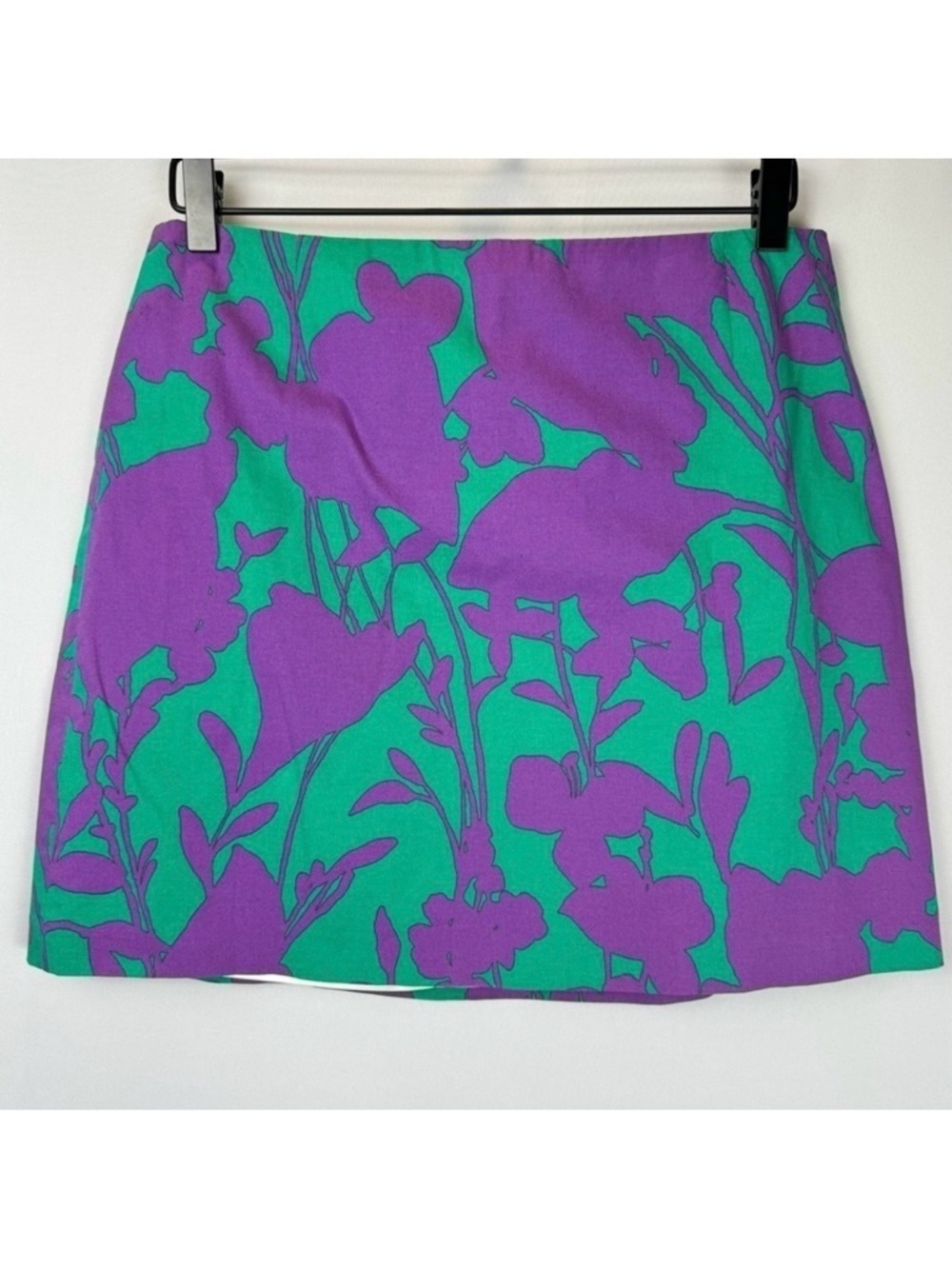 Elie Tahari Miniskirt Green & Purple Floral Print Cotton Blend Size 6 Preppy